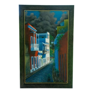 Late 20th Century Signed Nico - Street Scene, Oil on Canvas For Sale
