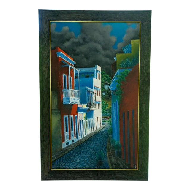Late 20th Century Signed Nico - Street Scene, Oil on Canvas For Sale