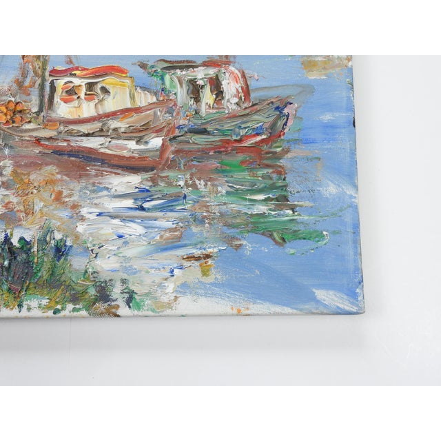 Impressionist Late 20th Century Impressionist Harbor Scene Painting For Sale - Image 3 of 7