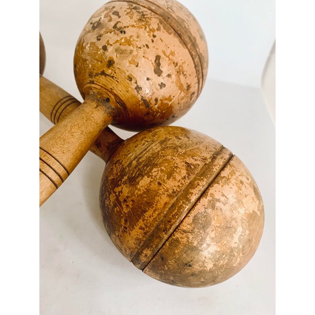 Antique Victorian Primitive Oversized Wooden Hand Weights, Dumbbells - a Pair For Sale - Image 4 of 9