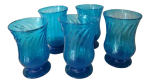 Vintage French Turquoise Footed Glasses - Set of 5