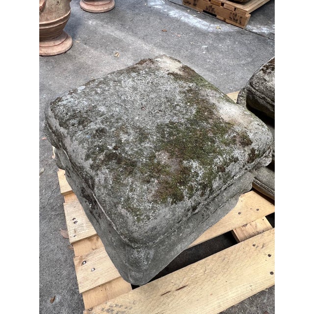 French Country Pair of 1970s Cement Garden Pillow Stack Seats From France For Sale - Image 3 of 11