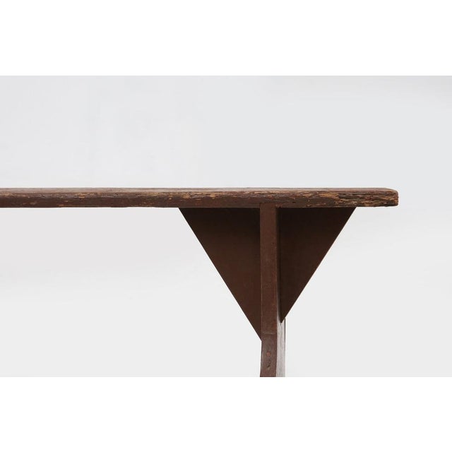 Mid-Century Modern Rustic Bench in Brown Painted Wood, France, 1890s For Sale - Image 9 of 11