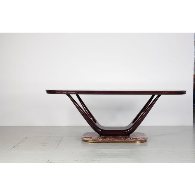 Oval Dining Table with Aubergine-Colored Glass Top and Marble Base, Italy, 1950s For Sale - Image 10 of 18