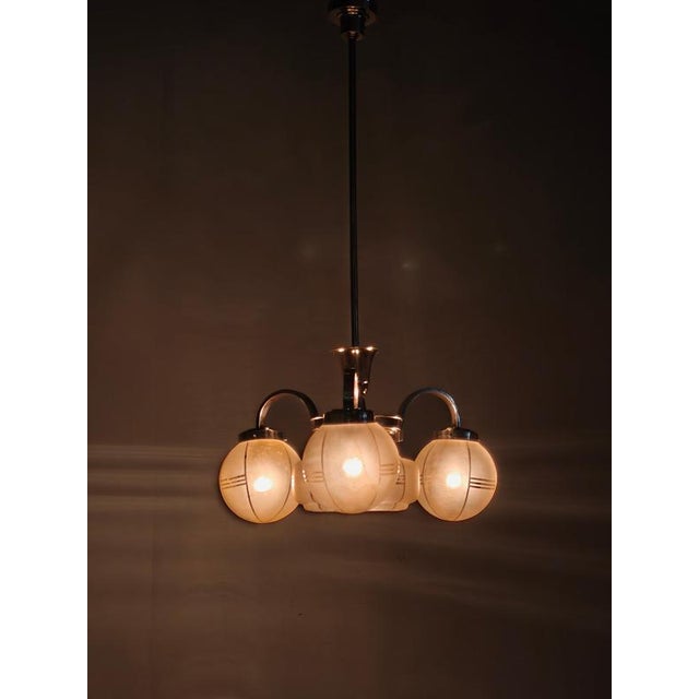 Art Deco Pink Glass Chandelier, Czechoslovakia, 1940s For Sale - Image 3 of 14
