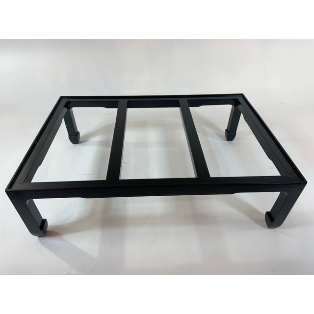 Vintage Chinese Leather Painted Trunk Coffee Table With Wood Stand, Glass Top For Sale - Image 4 of 12