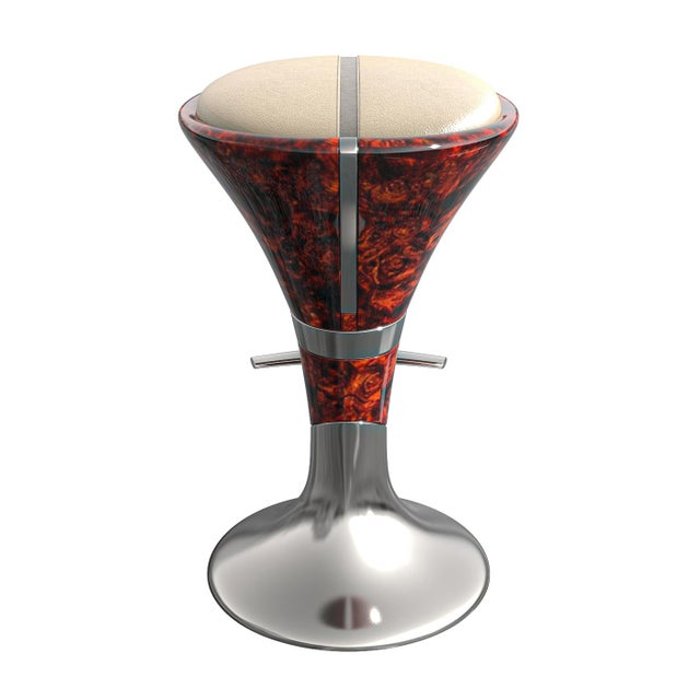 Not Yet Made - Made To Order "Il Destino" Bar Stool With Burl Walnut, Stainless Steel, Hand Crafted For Sale - Image 5 of 12