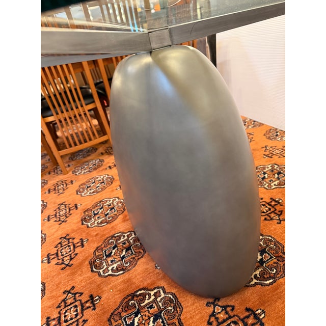 Caleb Zipperer for C B2 Round Gray Concrete Dining Table + Glass Top For Sale - Image 11 of 12