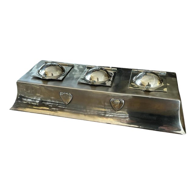 Arts & Crafts Brass Triple Inkwell attributed to C.F.A. Voysey, 1890s For Sale