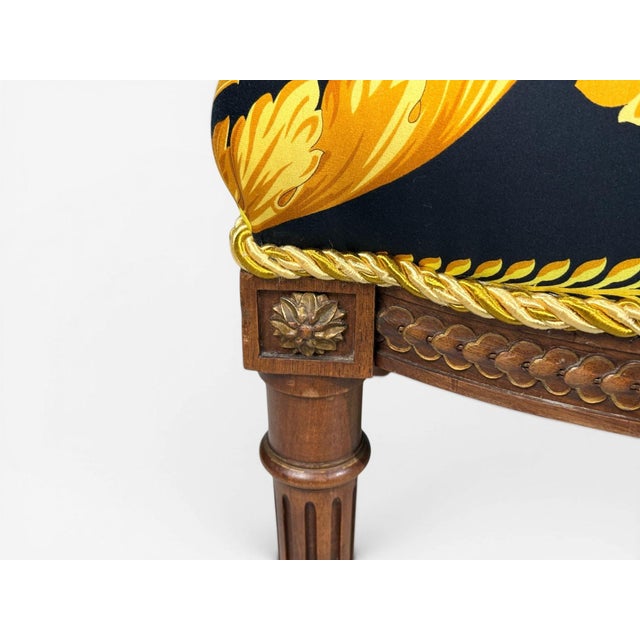 Gianni Versace Fabric Louis XVI Style Armchairs, Walnut, France, 20th C. For Sale - Image 12 of 16