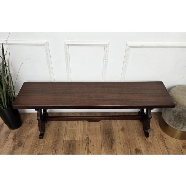 20th Century Italian Lyre Leg Trestle Wooden Bench, 1950s For Sale - Image 6 of 8