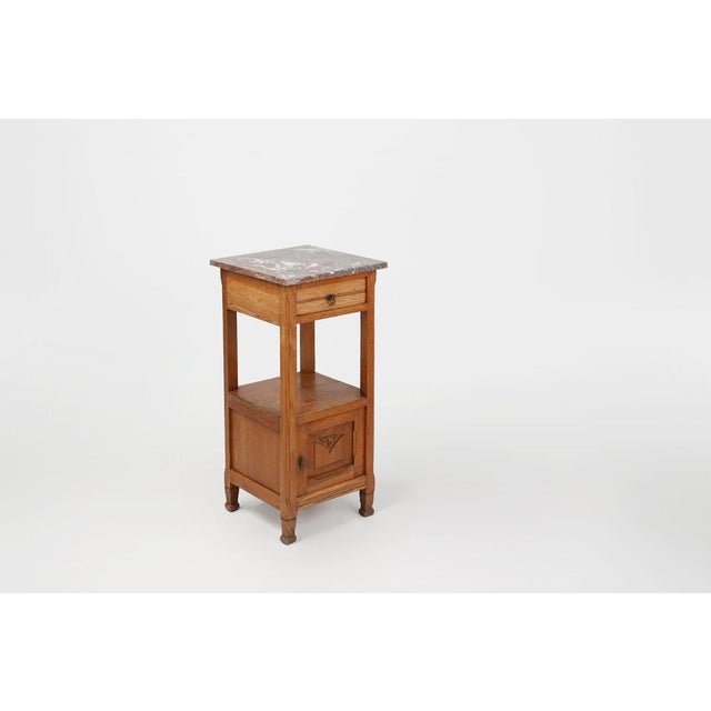 French Art Deco Nightstand in Oak with Pink Marble Top, 1930s For Sale - Image 10 of 14