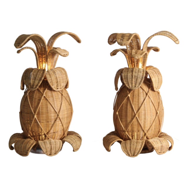 Pineapple Lamps in Woven Wicker, Set of 2 For Sale