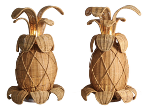 Pineapple Lamps in Woven Wicker, Set of 2