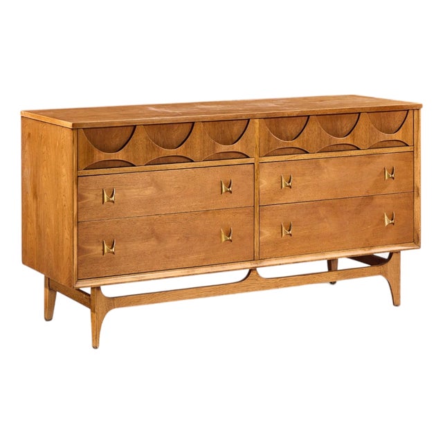 Broyhill Brasilia Mid Century Walnut and Brass 6 Drawer Dresser For Sale