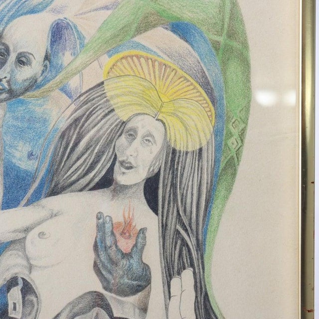 Surrealism Vintage Surrealist Colored Pencil Drawing “The Annunciation" by Guenther C1966 For Sale - Image 3 of 10