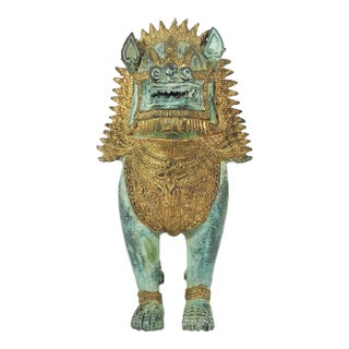 Khymer Singha Gilt Temple Guardian Lion Statue (Thai) For Sale