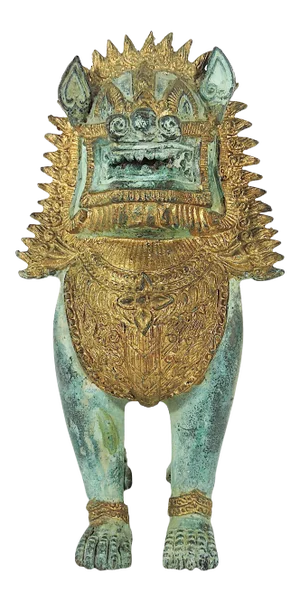 Khymer Singha Gilt Temple Guardian Lion Statue (Thai)