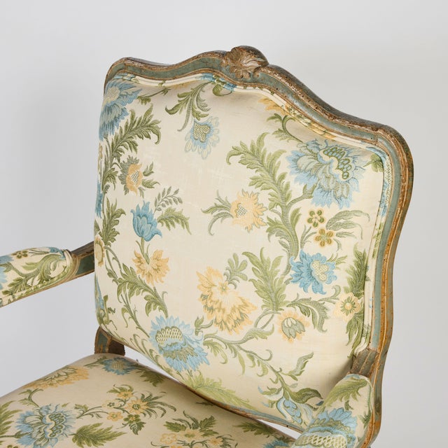 18th Century Painted French Armchair in Coraggio Fabric For Sale - Image 10 of 10