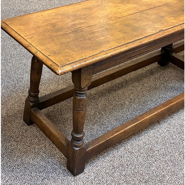 Antique English Oak Full Width Refectory Bench With Generous Seating c.1920 For Sale - Image 10 of 11