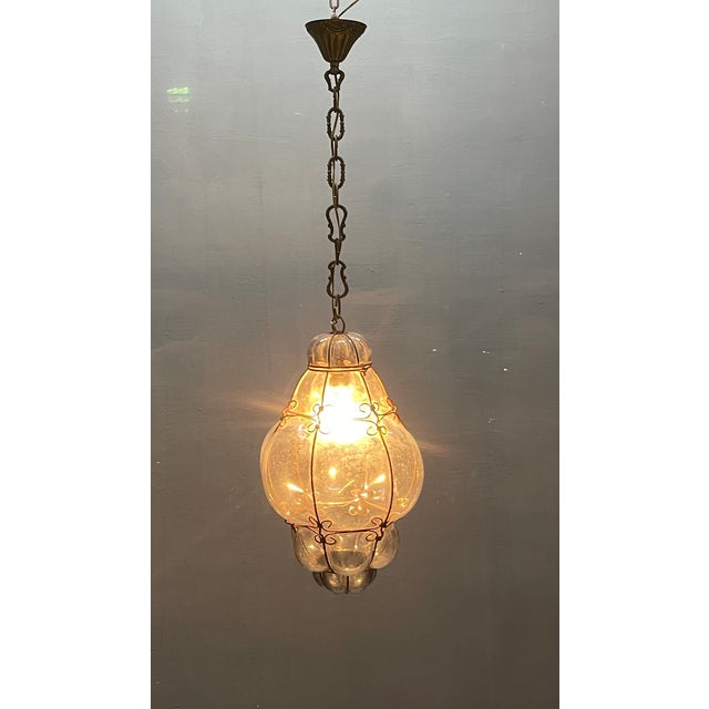 Wrought Iron Murano Glass Pendant Light, 1960s For Sale - Image 4 of 11