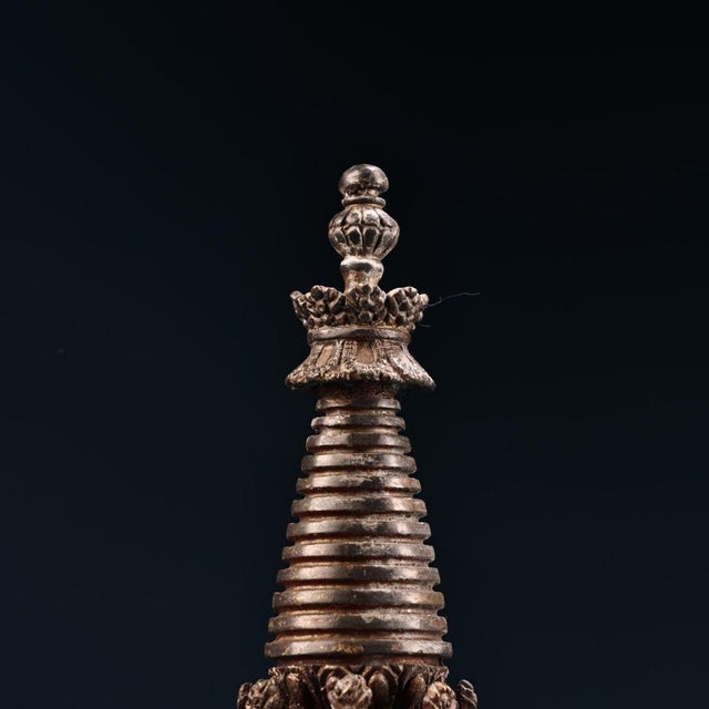 Late 19th Century Gilt Copper Tibetan Buddhist Stupa, 1.6kg For Sale - Image 4 of 9