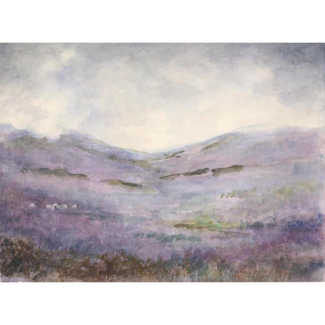 Landscape of purple hills with sheep by Boston artist Miss H. L. Radford (19th Century). Signed and dated "H L Radford 95"...