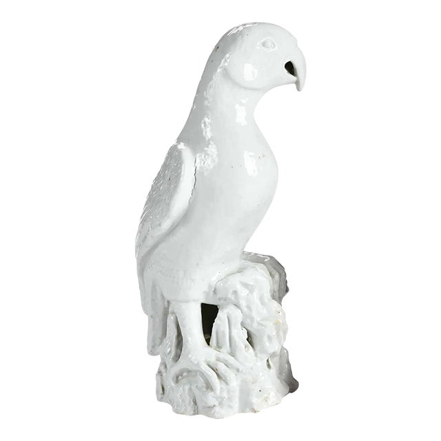 Antique 18th Century Chinese Blanc De Chine White Porcelain Parrot For Sale