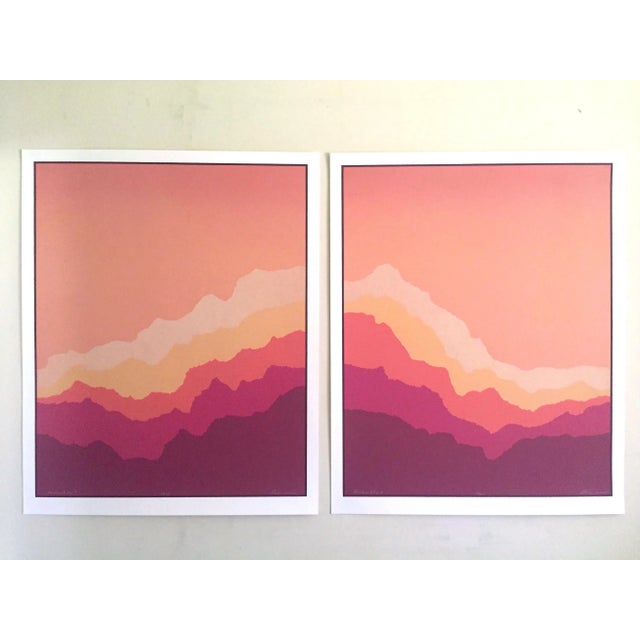 This Angela Aman rare vintage 1980's Postmodern " Rainbow Ridge II " limited edition original silkscreen serigraph prints...