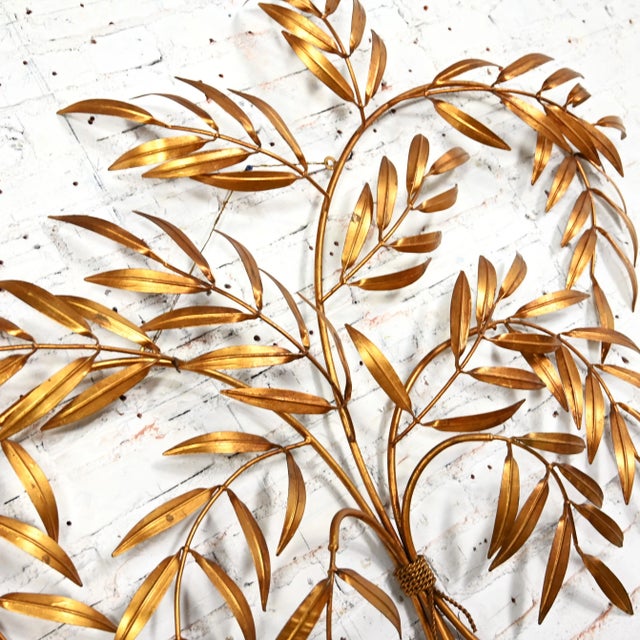 Gold 1960’s Italian Mid Century Hollywood Regency Gilt Metal Wall Sculpture of Branches With Leaves For Sale - Image 8 of 12