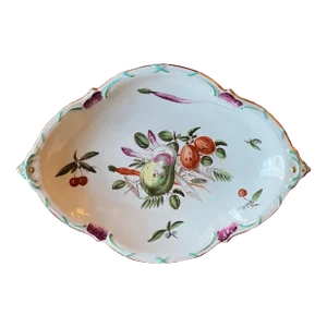 Antique 18th Century Chelsea Porcelain Lozenge Shape Dessert Dish Decorated With Fruit & Vegetables
