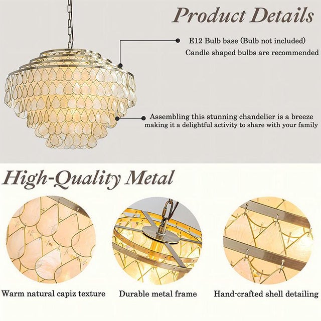 Contemporary Aloadecor 7-Light 24'' Mid-Century Modern Coastal Aged Bronze 4-Tier Natural Capiz Shell Chandelier Vintage Glam Pendant Light For Sale - Image 3 of 7