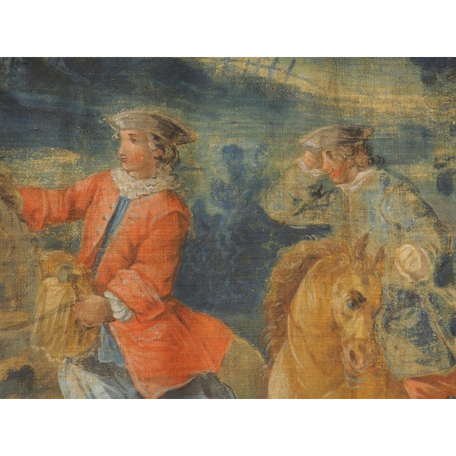 A Large 18th Century French Toile Peinte of a Stag Hunt in the Forest For Sale - Image 16 of 17