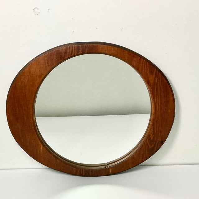 Mid-Century Modern Mid-Century Boho Chic Folk Art Biomorphic Oval Pine Wall Mirror For Sale - Image 3 of 15
