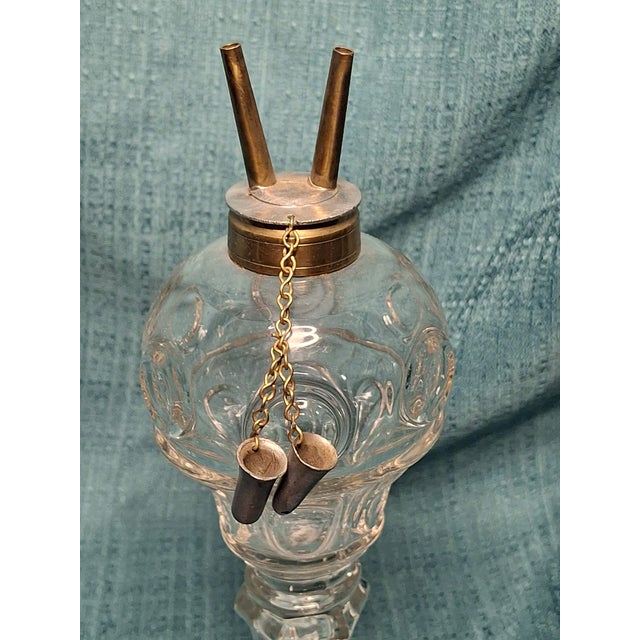 Antique Eapg Bullseye Fleur-De-Lis Glass Whale Oil Lamp Camphene Flint 1850s For Sale In Boston - Image 6 of 13