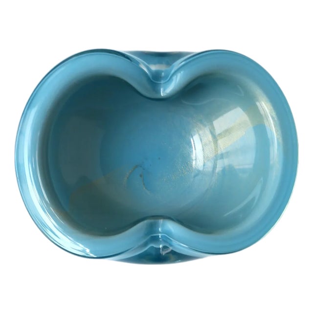 Italian Murano Blue and Gold Art Glass Bowl Alfredo Barbini, Ca Mid-20th Century For Sale
