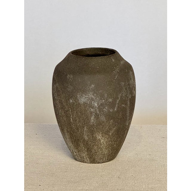 Brown Vase with Textured Glaze Detail, 4.5 dia x 4 h. Glazed inside so water tight. Perfect for fresh or dried arrangements