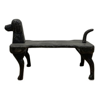 Folk Art Steven Huneck-Style Hand Carved Dog Stool For Sale