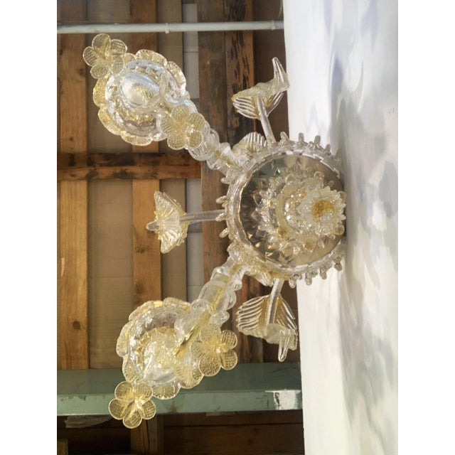 Contemporary Floral Transparent-Gold "Ca' Rezzonico" Murano Glass Wall Sconce For Sale - Image 4 of 10