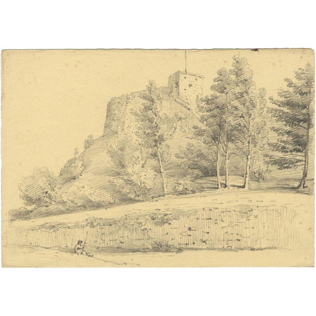 An original 1839 graphite drawing, Monro, The Keep of Carisbrooke Castle, Isle of Wight.A fine graphite drawing by a...