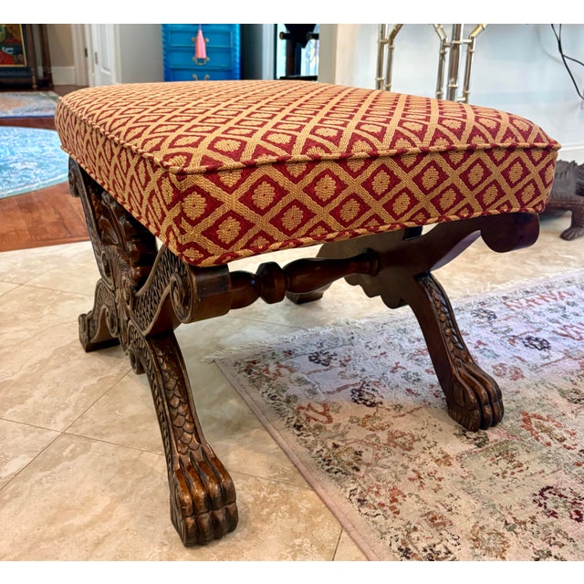 Vintage Carved Claw Footed Bassett Ottoman For Sale - Image 9 of 12