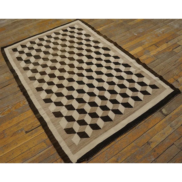 American 1920s Camel Tumbling Block American Navajo Carpet 3'4" X 4'10" Flatweave Wool Rug For Sale - Image 3 of 9