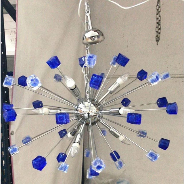 Metal Italian Handmade Blue Murano Glass Sputnik Chandelier from Simoeng For Sale - Image 7 of 9