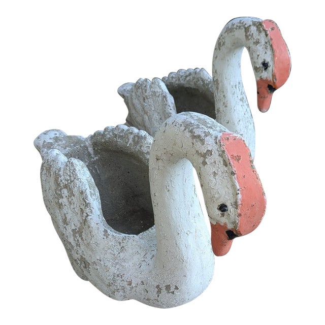 Antique Cement Outside Large Swans, 2 Pieces For Sale