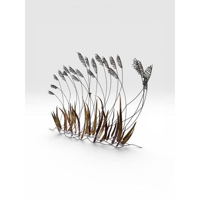 Vintage Mid-Century Modern Brass & Copper Cattail Wall Sculpture in the Style of Curtis Jeré For Sale In West Palm - Image 6 of 8