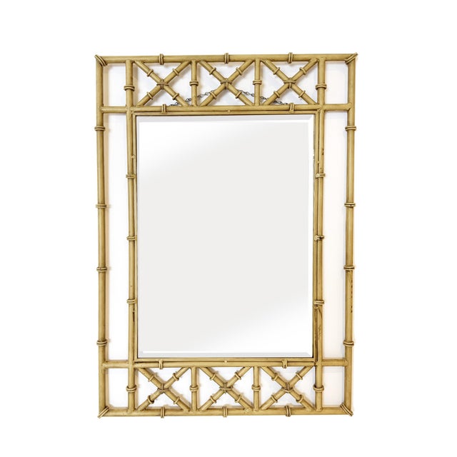 Hollywood Regency Hollywood Regency Metal Faux Bamboo Demilune Console Table and Mirror - Set of 2 For Sale - Image 3 of 13