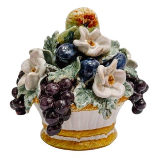 Antique Hand-Painted French Barbotine Fruit & Floral Centerpiece For Sale