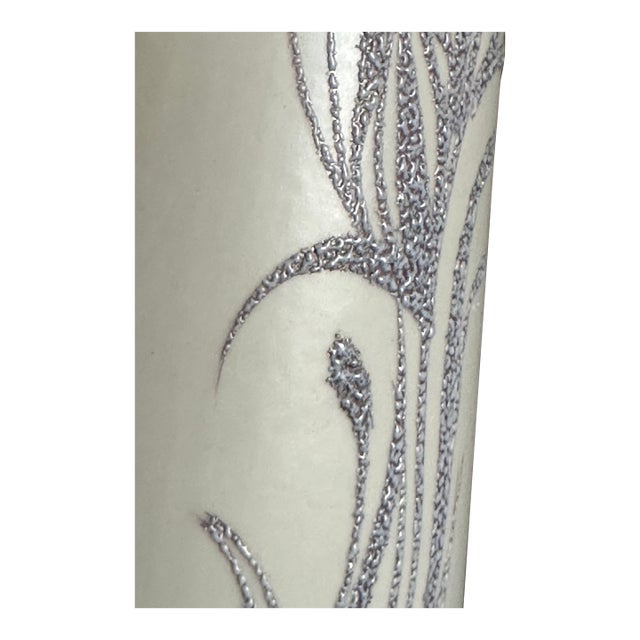 Enhance your home with this signed elegant white and gray-purple -blue vase by Sascha Brastoff. Its sleek design adds a...