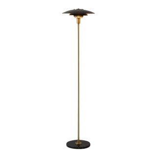 Rancho Mirage Floor Lamp - Matte Black & Gold-Leaf Shade, Weathered Brass, Black Marble Base, Dimmer For Sale