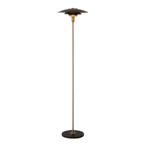 Rancho Mirage Floor Lamp - Matte Black & Gold-Leaf Shade, Weathered Brass, Black Marble Base, Dimmer